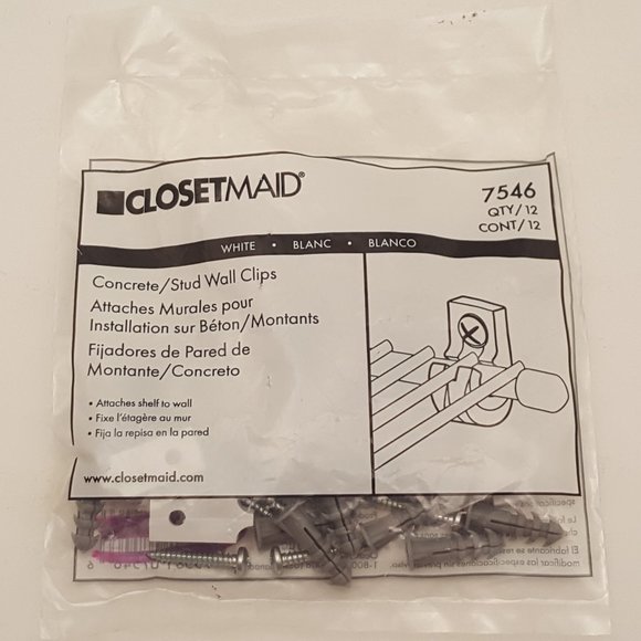 CLOSETMAID Concrete Wall Clips | Package of 12 | 7546 | 01-10074-00 | NEW - Picture 1 of 3